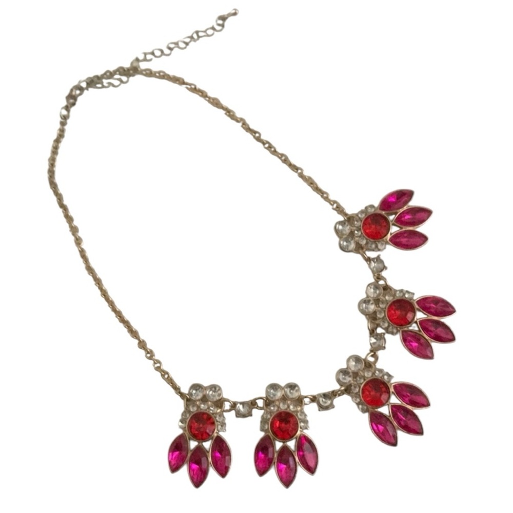 Charming Charlie Pink, Red, and Gold Crystal Statement Necklace - Picture 1 of 3